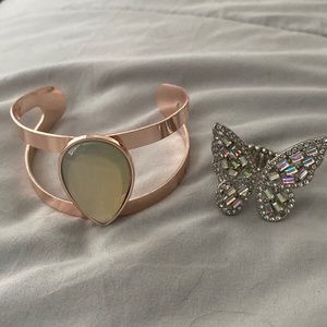 Cuff bracelet with butterfly stretch ring